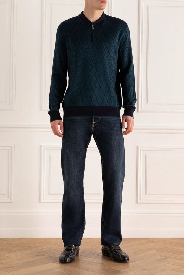 Stefano Ricci темно зеленое поло из плотного трикотажа с геометрической текстурой 172349 - фото 2