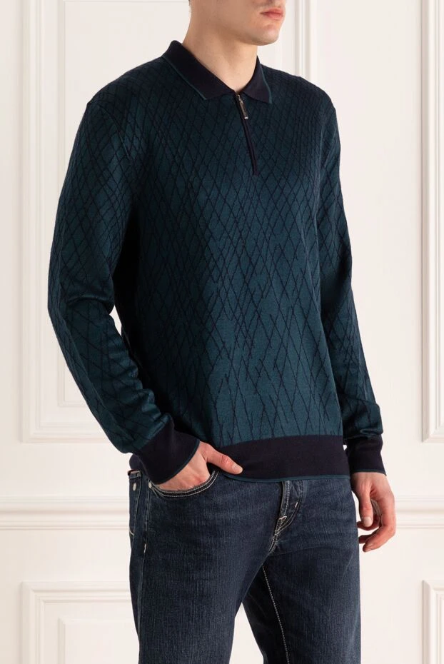 Stefano Ricci геометриялық құрылымы бар қалың тоқыма матадан тігілген қою жасыл түсті поло жейде 172349 - фото 3