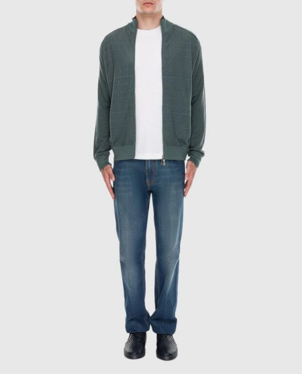 Ерлерге арналған кашемир және жібек кардиганы жасыл - фото 2