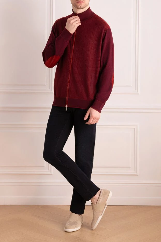 Stefano Ricci кардиган на молнии бордовый с фактурой елочка
 172351 - фото 2