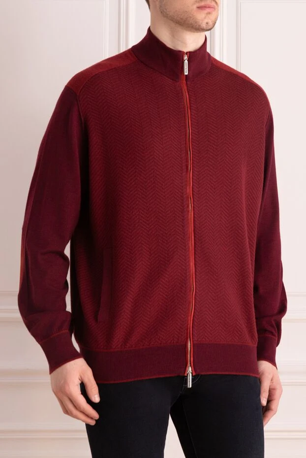 Stefano Ricci кардиган на молнии бордовый с фактурой елочка
 172351 - фото 3