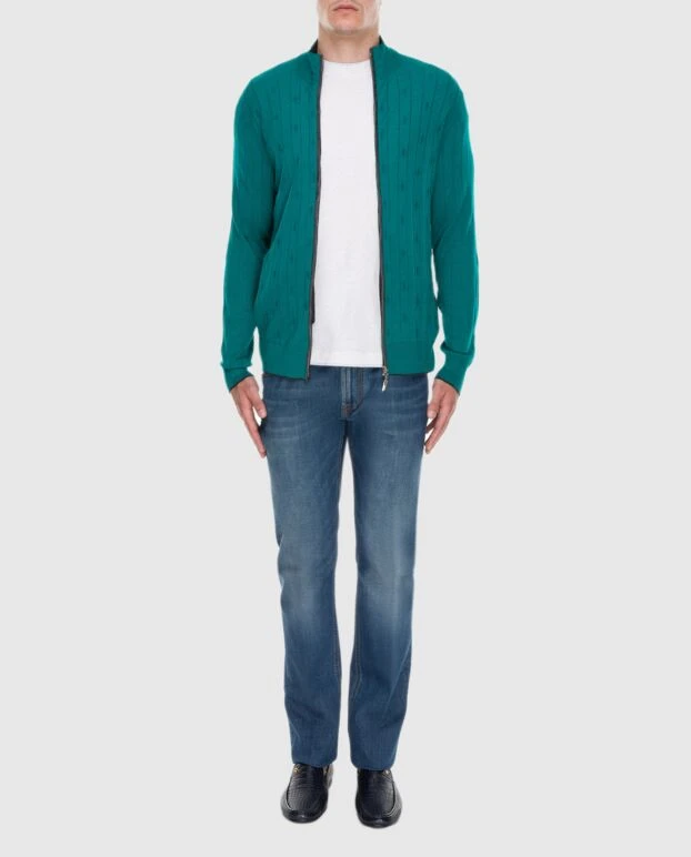 Stefano Ricci кардиган мужской из кашемира, шелка и замши зеленый 172352 - фото 3