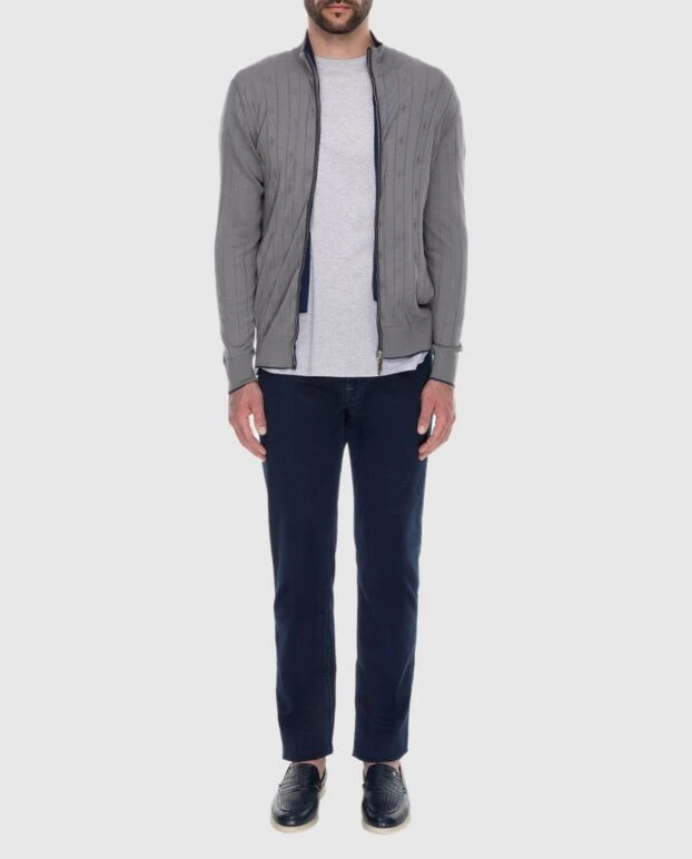 Кардиган мужской из кашемира, шелка и замши серый - фото 2