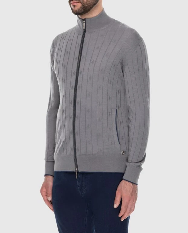 Stefano Ricci кардиган мужской из кашемира, шелка и замши серый 172358 - фото 3