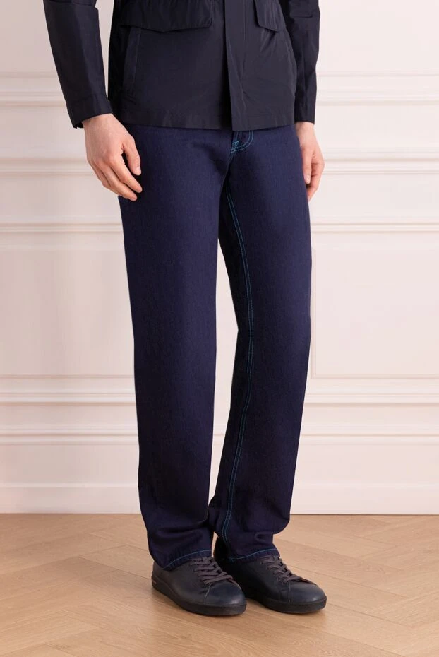 Stefano Ricci джинсы из хлопка и льна голубые мужские 172374 - фото 3