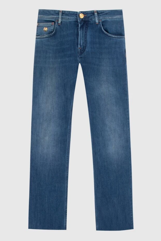 Men's blue denim jeans with large embroidery - photo 1