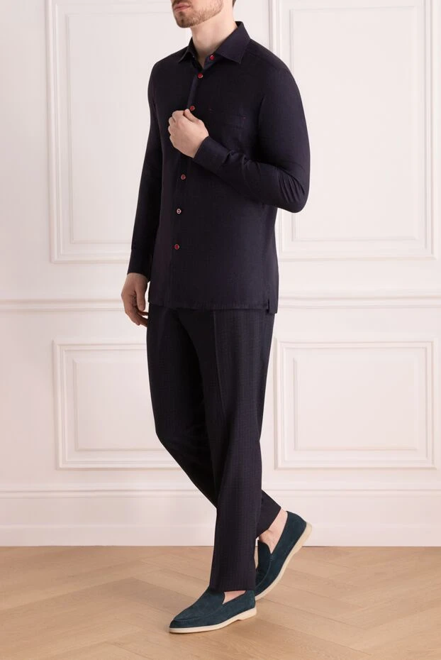 Stefano Ricci ерлерге арналған логотипі бар көк жүн шалбар 172380 - фото 2