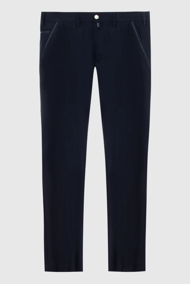 Blue men's wool trousers with pocket piping - photo 1