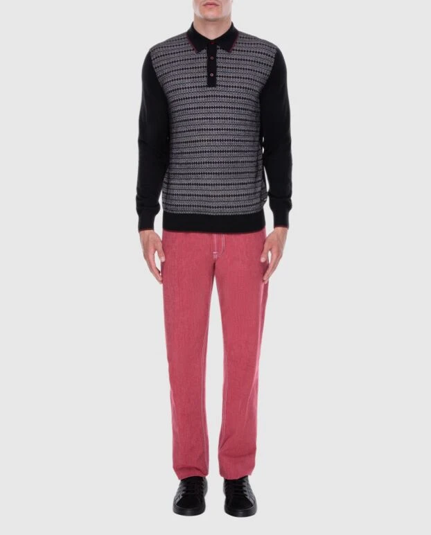 Stefano Ricci мужские джинсы в красном цвете с контрастной белой прострочкой 172389 - фото 2