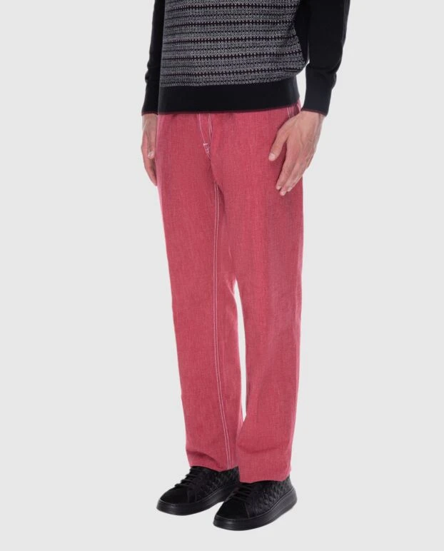 Stefano Ricci мужские джинсы в красном цвете с контрастной белой прострочкой 172389 - фото 3