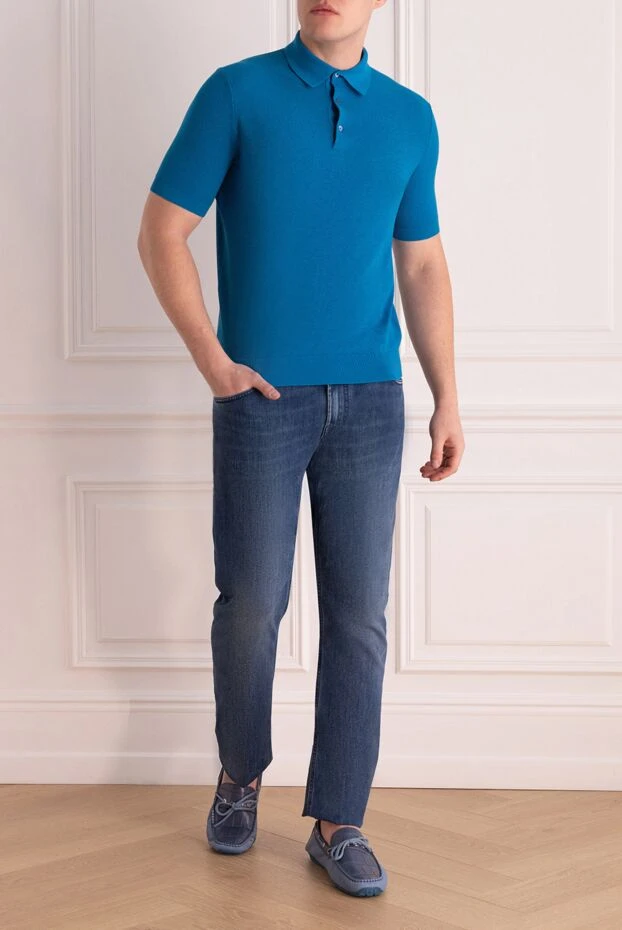 Stefano Ricci мужские джинсы синего цвета с акцентной вышивкой орла 172390 - фото 2