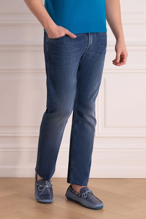 Stefano Ricci мужские джинсы синего цвета с акцентной вышивкой орла 172390 - фото 3