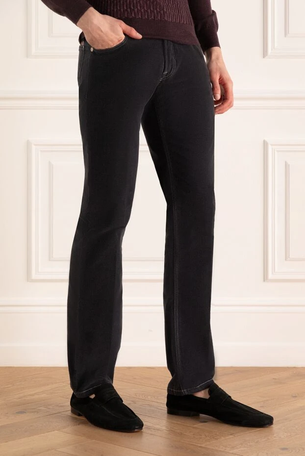 Stefano Ricci темно-серые джинсы с контрастной строчкой из смеси хлопка и кашемира 172391 - фото 3