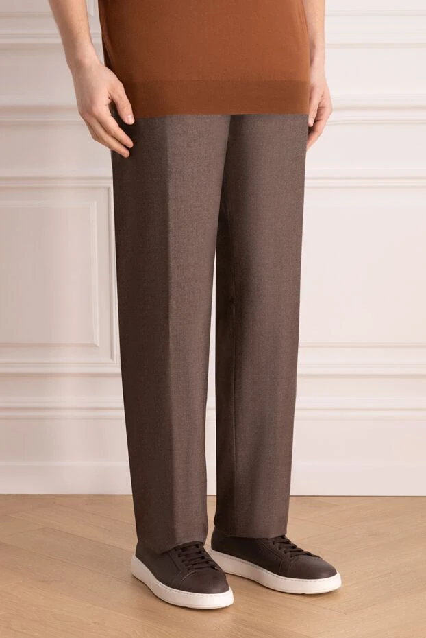 Stefano Ricci ерлердің қоңыр жүнді және мақталы шалбары 172393 - фото 3