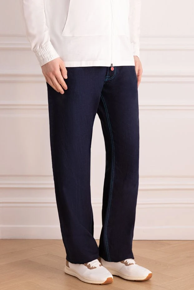 Stefano Ricci джинсы темно синие с контрастной бирюзовой строчкой
 172394 - фото 3