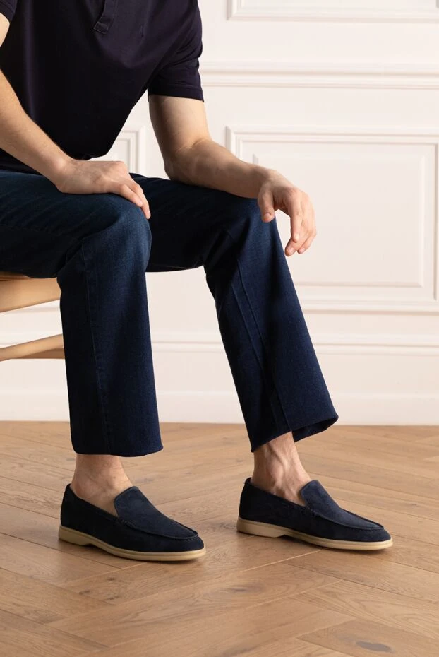 Cesare di Napoli man blue suede loafers for men купить с ценами и фото 172407 - photo 2