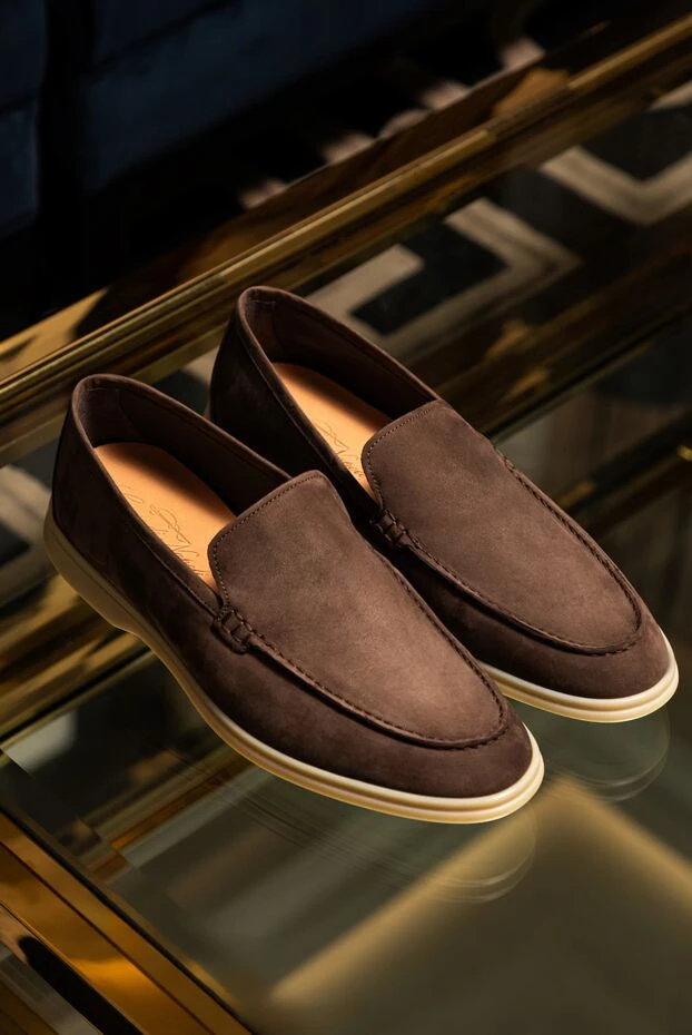 Dark brown nubuck loafers with contrast sole for men - photo 2