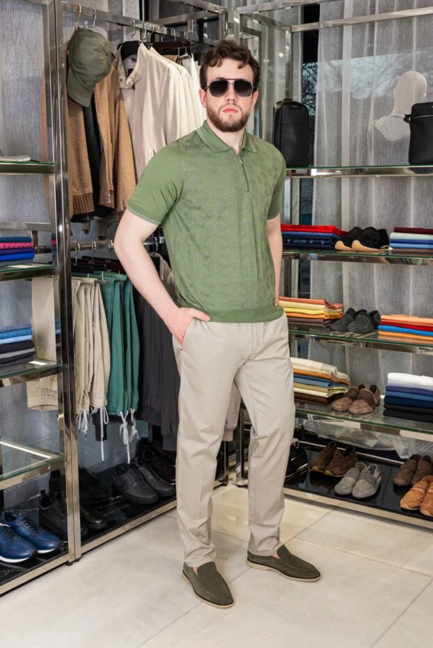 Green suede loafers with light sole and dark trim for men - photo 2