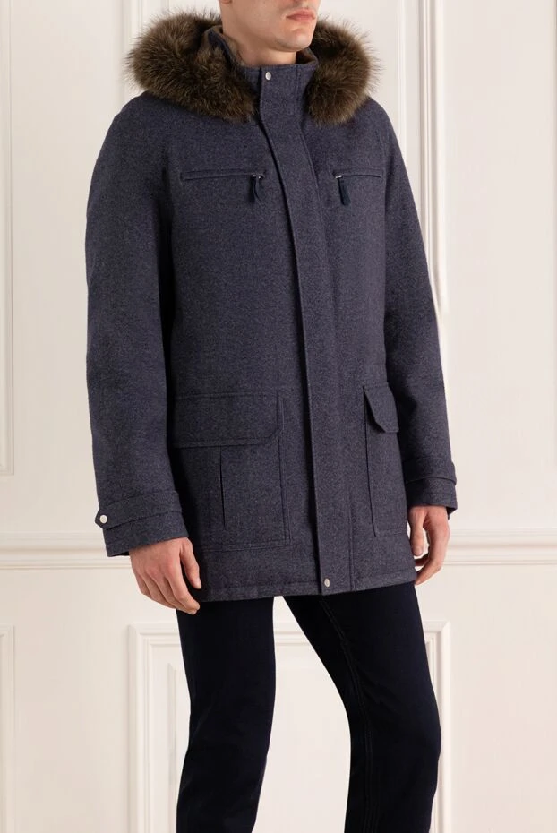 Seraphin капюшоны мен қалтасының патчтары бар ерлер кашемирді мамық күрте 172452 - фото 3