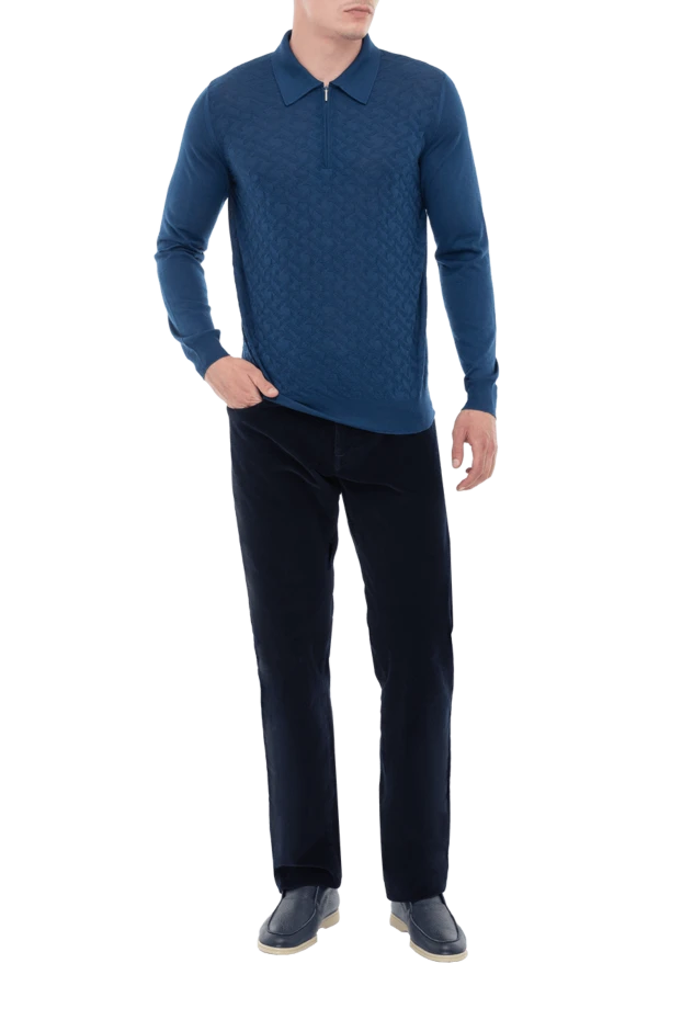 Cesare di Napoli man long sleeve polo in silk and cashmere blue for men купить с ценами и фото 172472 - photo 2