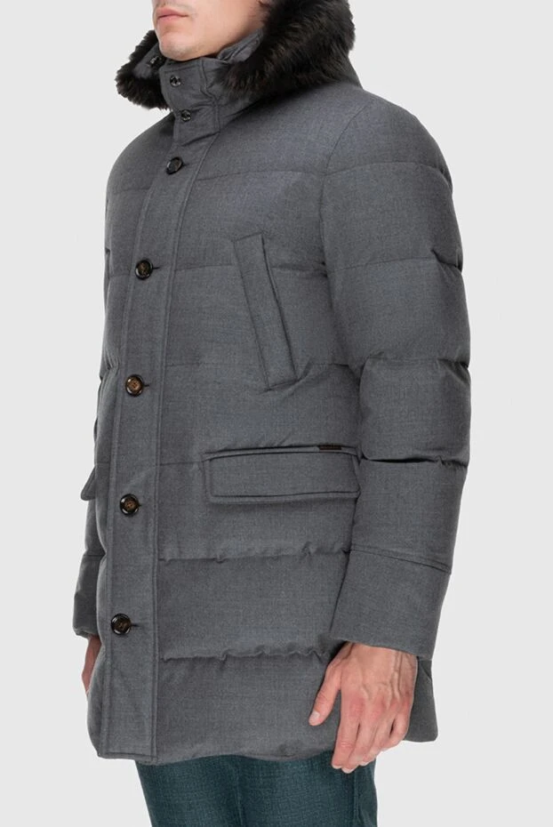 Moorer пуховик мужской из шерсти и кашемира на молнии и пуговицах серый 172530 - фото 3