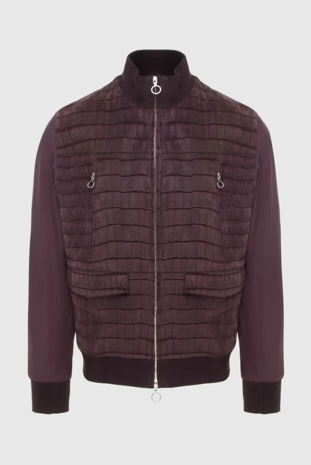 Men's burgundy polyester and crocodile leather jacket - photo 1