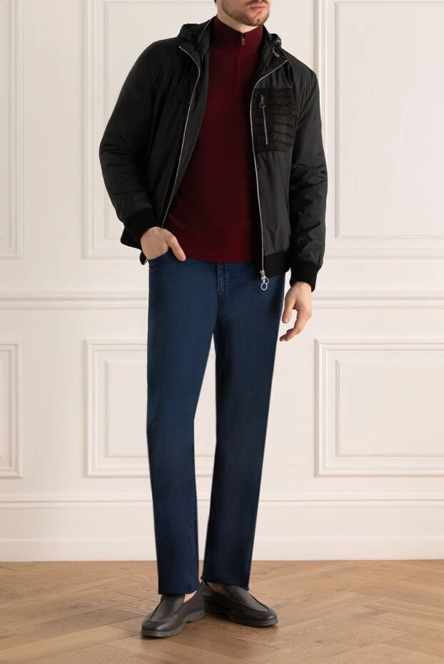 Ерлерге арналған қара полиэстер және крокодил былғары курткасы - фото 2