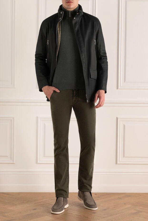 Seraphin куртка кожаная синяя удлиненная с высоким воротником мужская 172556 - фото 2