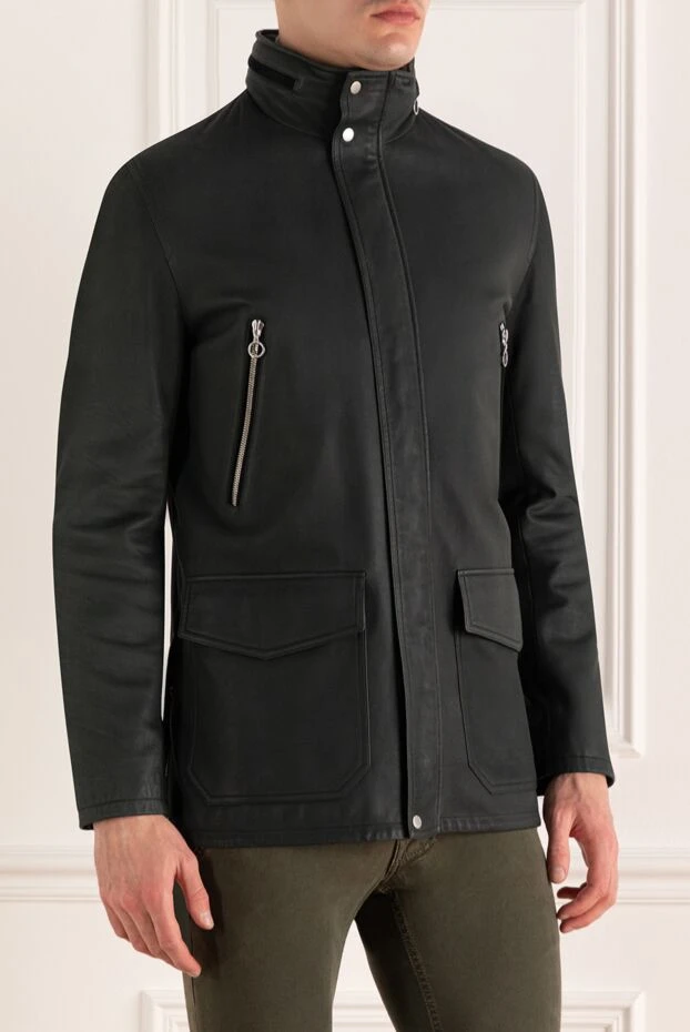 Seraphin куртка кожаная синяя удлиненная с высоким воротником мужская 172556 - фото 3