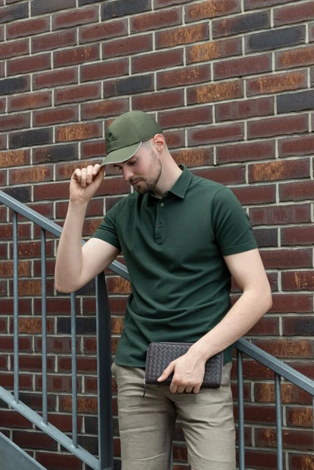 Қою жасыл мақта поло көйлек түймелермен ерлерге арналған - фото 2