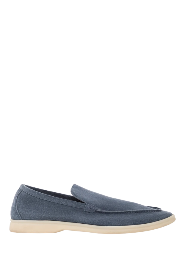 Casual men's loafers made of dark blue suede with a comfortable sole - photo 1