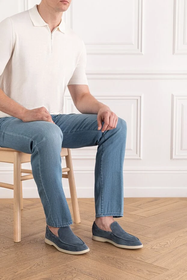 Loro Piana ыңғайлы табаны бар қара-көк күдеріден жасалған кездейсоқ ерлерге арналған лоферлер 172578 - фото 2