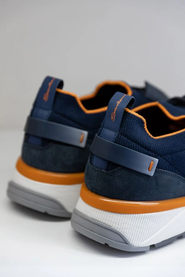 Мужские синие кроссовки из замши и шерсти с логотипом - фото 2