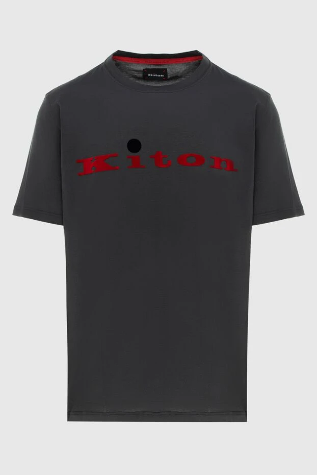 Kiton темно-серая хлопковая футболка с фирменным логотипом на груди 195478 - фото 1