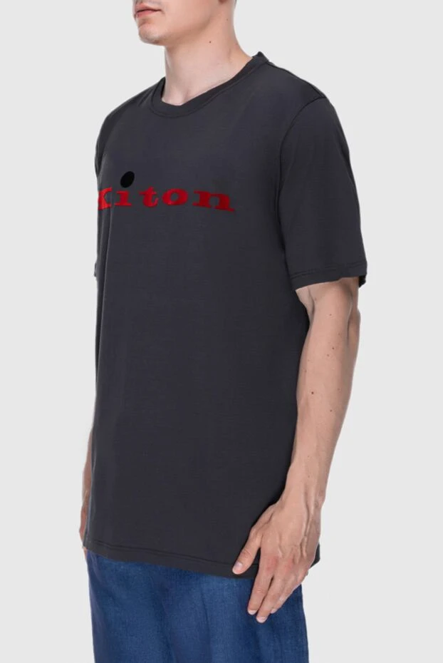Kiton кеудеде бренд логотипі бар китон қою сұр мақта футболка
 172692 - фото 3