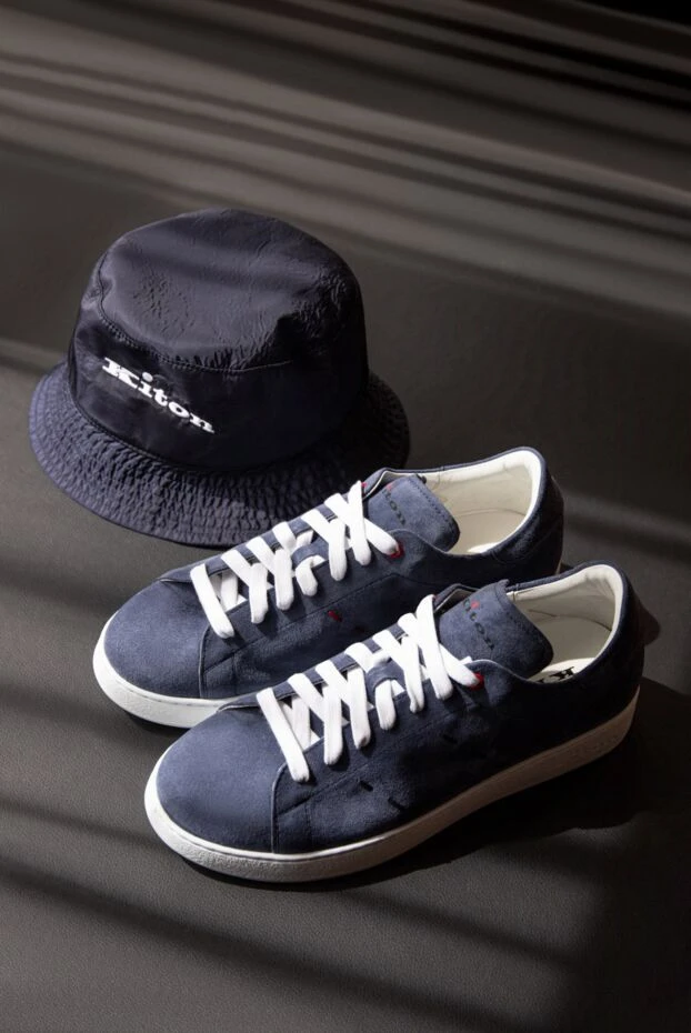 Kiton бүйірлері тесілген қара көк былғары кроссовки
 172701 - фото 3