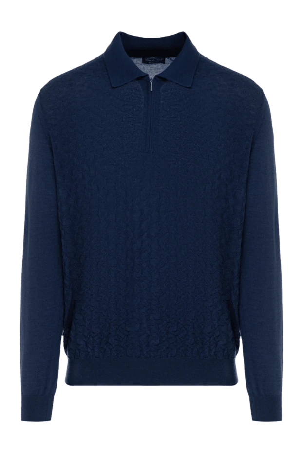 Cesare di Napoli man long sleeve polo in silk and cashmere blue for men купить с ценами и фото 172705 - photo 1