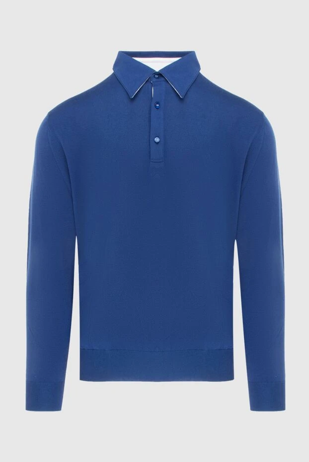Long sleeve polo shirt made of silk and cotton blue for men - photo 1
