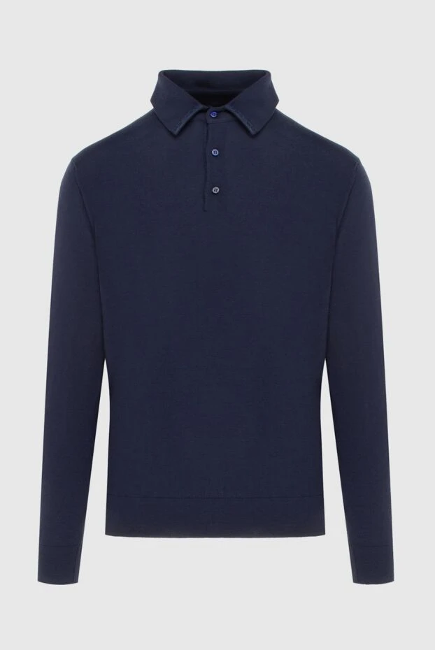 Поло с длинным рукавом из шелка, кашемира и кожи крокодила синее мужское - фото 1