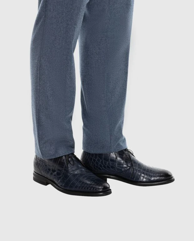 Ботинки из кожи аллигатора темно синие с классической шнуровкой
 - фото 2