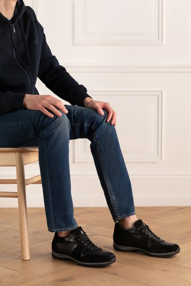 Stefano Ricci сникеры из кожи аллигатора черные мужские 172734 - фото 2