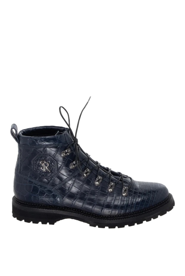 Dark blue alligator leather boots with a chunky sole
- photo 1