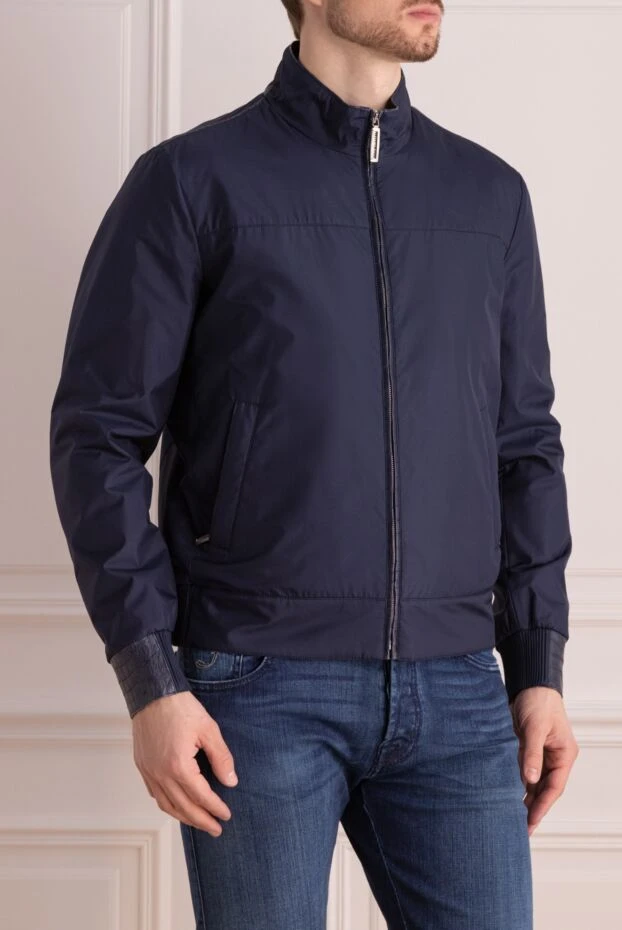 Stefano Ricci куртка из шелка и кожи крокодила синяя мужская 172744 - фото 3