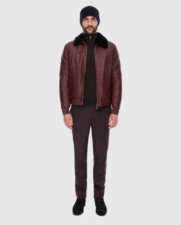 Куртка кожаная бордовая мужская - фото 2