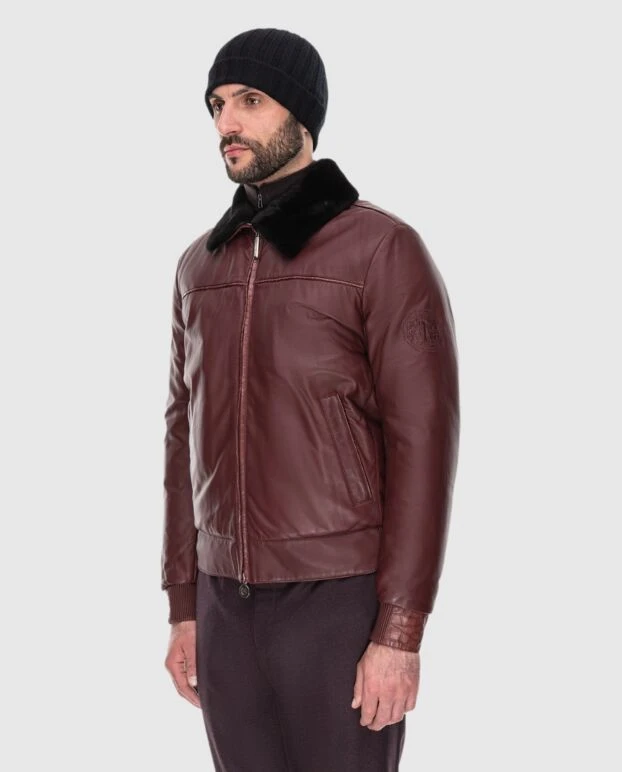 Stefano Ricci куртка кожаная бордовая мужская 172746 - фото 3