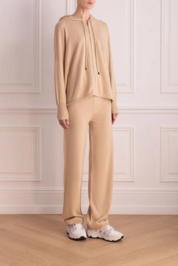 Peserico бежевый костюм с капюшоном и прямыми брюками 172880 - фото 3