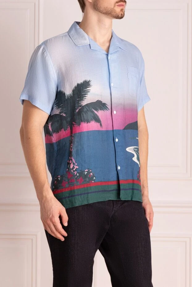 Derek Rose жағажай үлгісі бар ерлер көгілдір зығыр көйлегі 172882 - фото 3