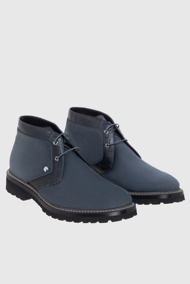 Stefano Ricci мужские ботинки из нубука и кожи крокодила синие 172960 - фото 3