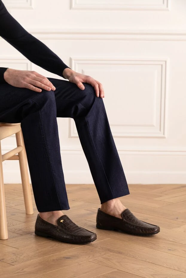 Ерлерге арналған қара аллигатор былғары мокасиндері - фото 2