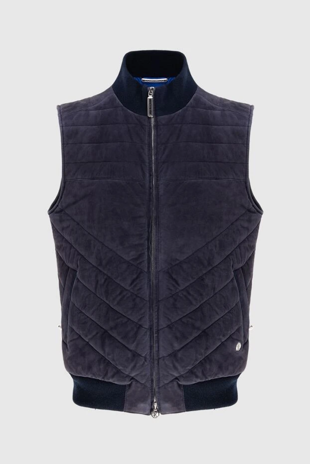 Жилет из замши и кожи крокодила синий мужской - фото 1